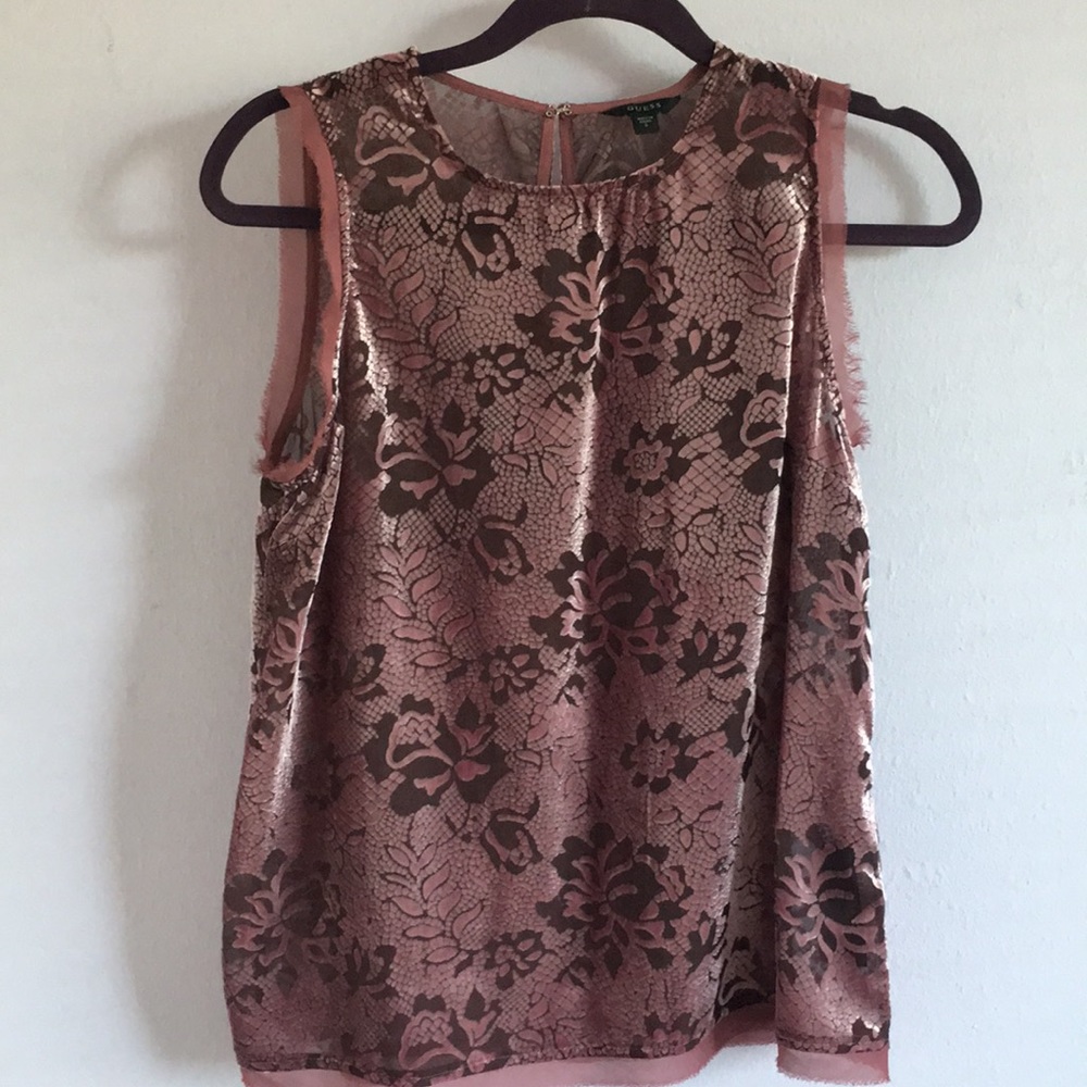 Guess pink floral sheer blouse